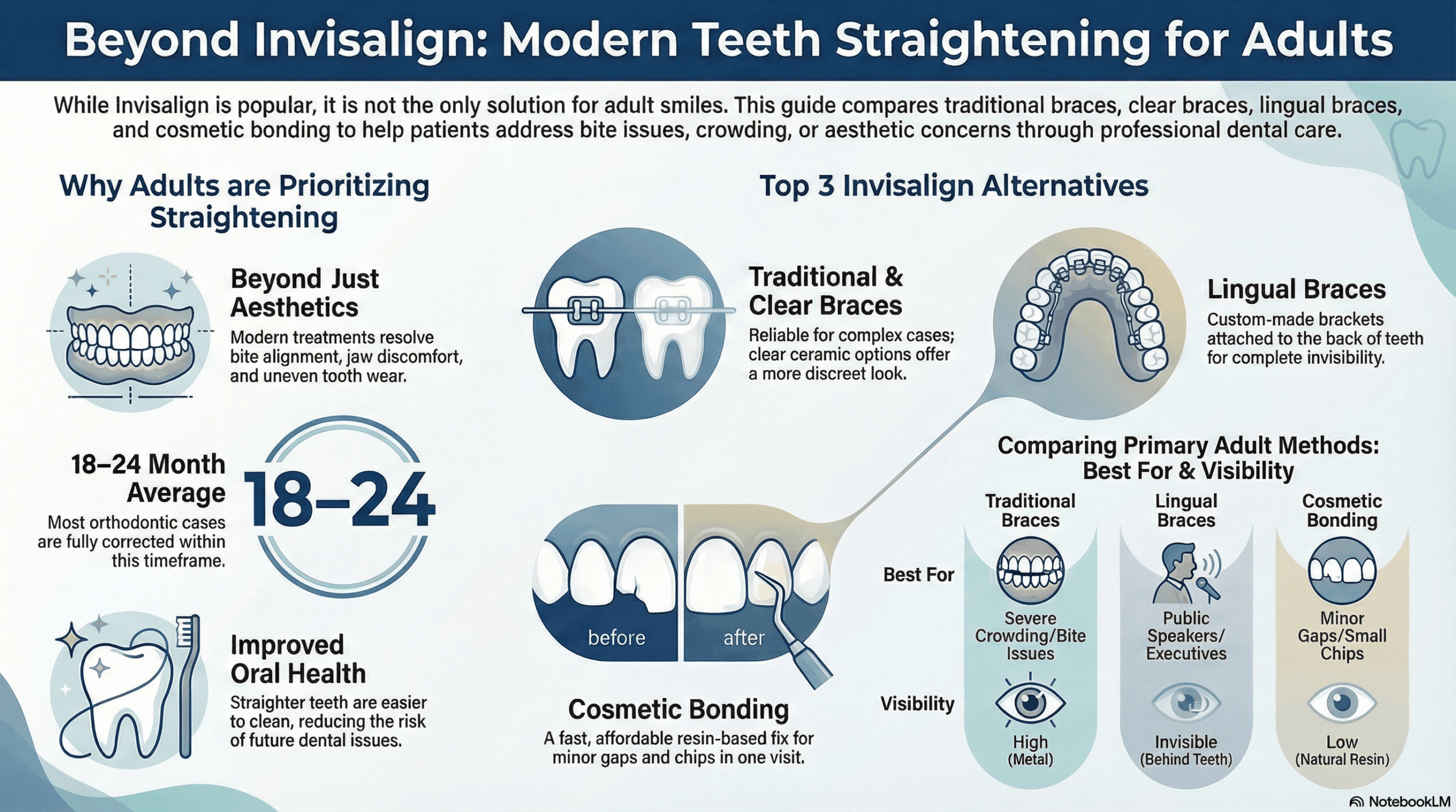 an infographic on teeth straightening with braces and the timeframe required for healing || Bur Oak Dental